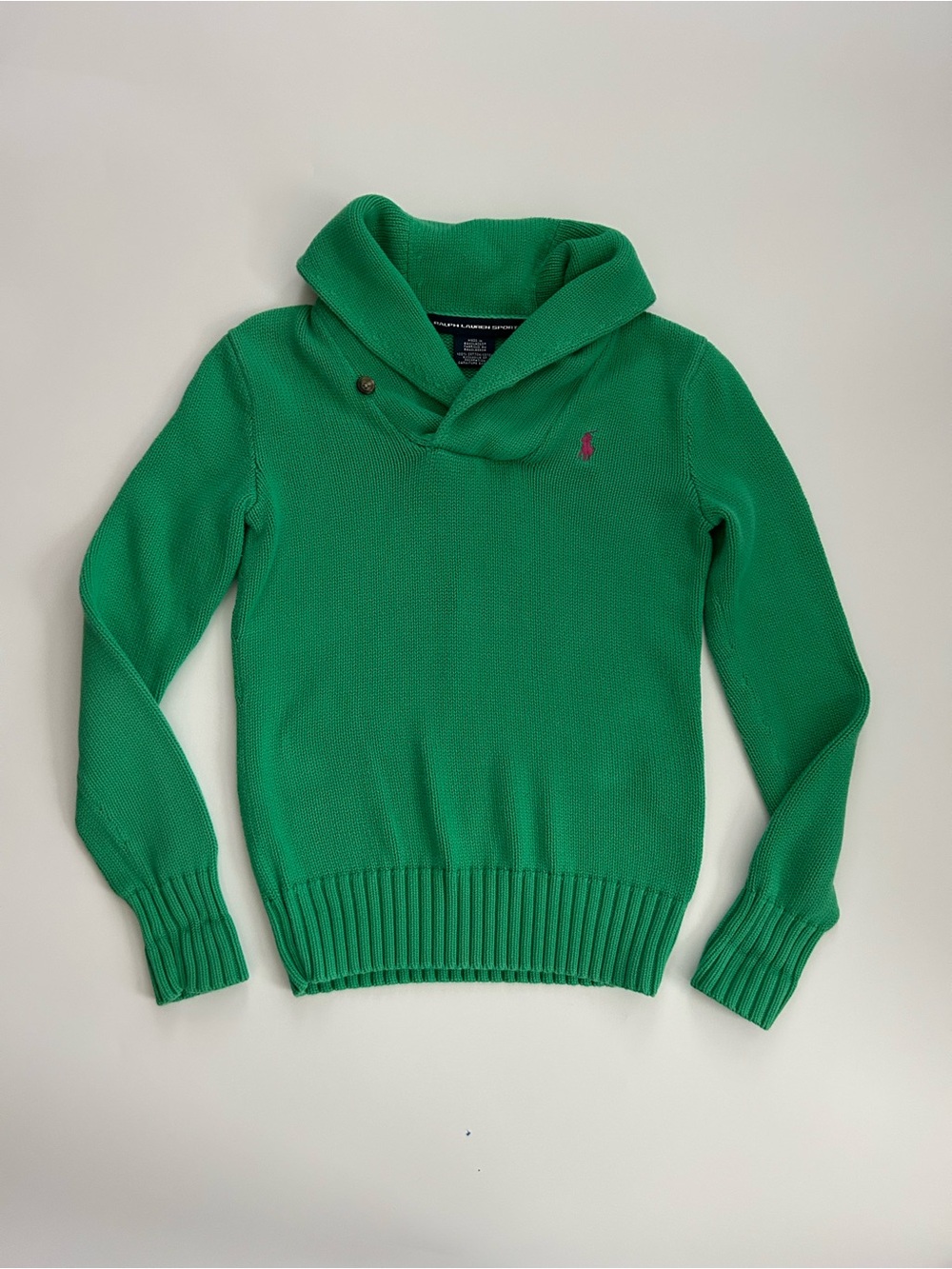Vintage Ralph Lauren Sport Fisherman’s Shawl Collar Knit Sweater
Cotton
Preppy